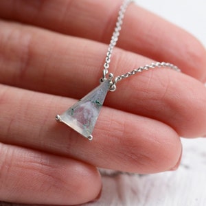 Triangle moss agate necklace, Unique gemstone pendant, Moss agate jewelry
