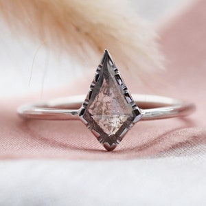 Simple diamond ring Kite salt and pepper engagement ring 14K White gold delicate ring