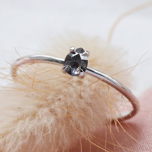 Tiny Pear Diamond ring, Unique Salt and Pepper ring, Geometric gemstone ring