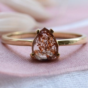 Brown diamond ring, Salt and pepper engagement ring, Pear shaped ring