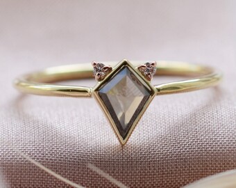 Delicate diamond ring, Simple engagement ring, Kite salt and pepper diamond ring