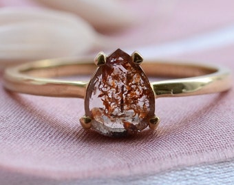 Brown diamond ring, Salt and pepper engagement ring, Pear shaped ring