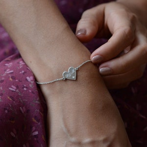 Gold bracelet with a diamond, Heart gold bracelet, Heart personalized bracelet