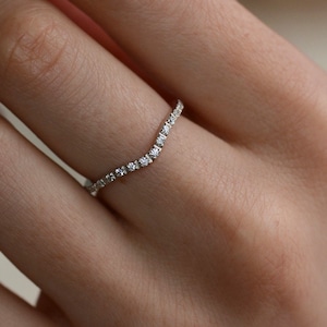 Natural white diamond eternity ring Curved eternity band Chevron wedding band