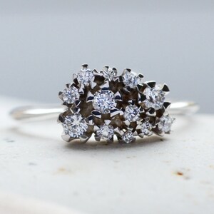 Bague en grappe de diamants unique, bague de fiançailles multi-pierres, bague en or 14 carats et diamants