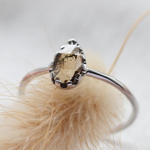 Delicate gold pear diamond ring Pear cut salt and pepper diamond ring by Mialis Jewelry