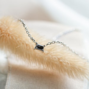 Tiny Baguette necklace, Salt & Pepper diamond necklace in Gold 14K