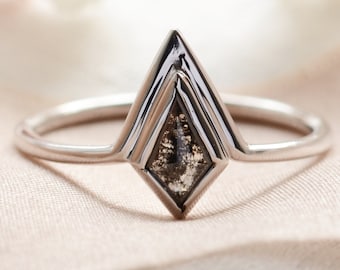 Kite galaxy diamond ring set Geometric engagement ring White gold curved wedding band