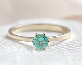 Solitaire natural emerald ring, Simple engagement ring, May birthstone ring