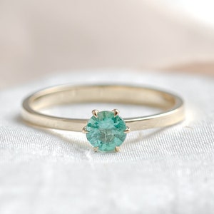 Solitaire natural emerald ring, Simple engagement ring, May birthstone ring image 1