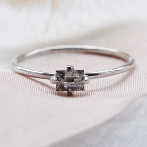 Tiny Baguette diamond ring Thin solid gold ring Minimal Salt & Pepper diamond ring image 1