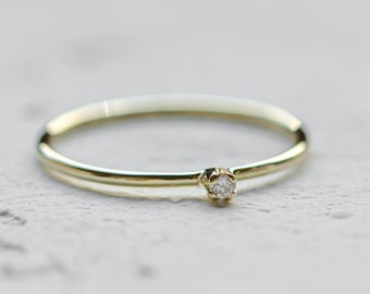 Tiny diamond ring, Thin band engagement ring, Simple promise ring