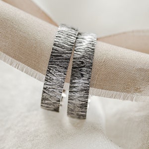 Conjunto de aliança de casamento em ouro maciço, Alianças de casamento para casal, Aliança de casamento texturizada