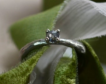 Branch engagement ring, Salt and pepper diamond ring, Tree bark ring