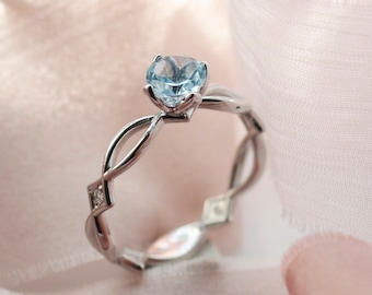 Aquamarine engagement ring, Aquamarine and diamond ring, Aquamarine ring white gold