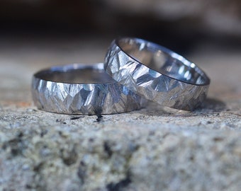 Gold Hammered Wedding Band Set, Simple His and Hers Rings