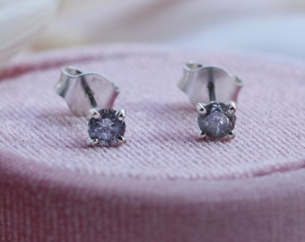 Salt and pepper diamond stud earrings Gray diamond earrings Tiny diamond studs