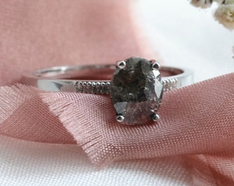 Geometric diamond ring, Salt and pepper diamond engagement ring, Gray diamond ring