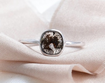 Natural gray diamond ring, Dainty cushion diamond ring, Minimalist engagement ring
