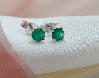 Emerald stud earrings Natural emerald earrings 14k solid gold stud earrings