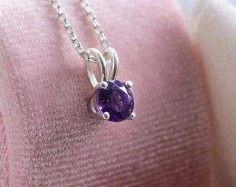 Sterling silver amethyst pendant, Delicate gemstone necklace, Customized birthstone necklace
