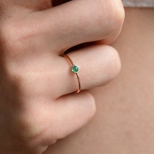 Tiny emerald gold ring May birthstone ring Delicate solid gold ring