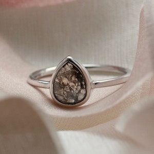 Unique salt and pepper diamond ring, Pear cut engagement ring, Gray diamond ring
