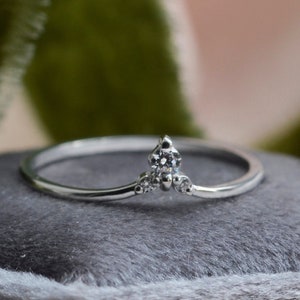 Tiny diamond ring V chevron ring Three stone diamond ring Thin gold ring 14k