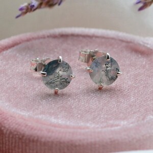 Moss agate stud earrings Gemstone stud earrings Moss agate jewelry