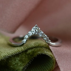Diamond wedding band, Crown wedding ring, Curved wedding band image 1