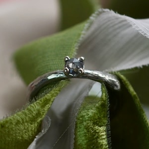 Branch engagement ring, Salt and pepper diamond ring, Tree bark ring