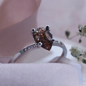 Brown salt and pepper diamond ring, Unique gemstone engagement ring, Solid gold ring image 4