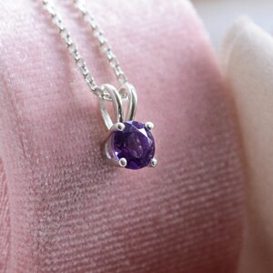 Solid gold amethyst pendant, Delicate gemstone necklace, Customized birthstone necklace