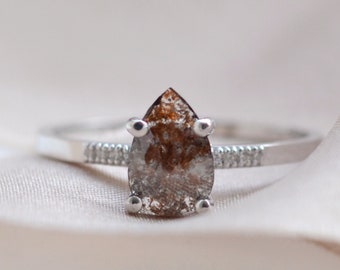 Brauner Salz und Pfeffer Diamant Ring, Einzigartiger Edelstein Verlobungsring, Massiver Goldring