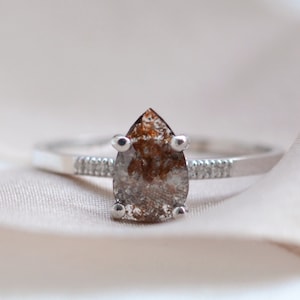 Brown salt and pepper diamond ring, Unique gemstone engagement ring, Solid gold ring image 1