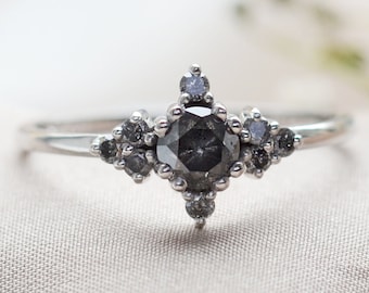 Salz und Pfeffer Diamanten Ring Einzigartiger Verlobungsring Grauer Diamantenring