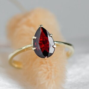 Gold garnet engagement ring Natural garnet ring Red garnet ring