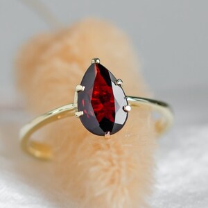 Gold garnet engagement ring Natural garnet ring Red garnet ring image 1