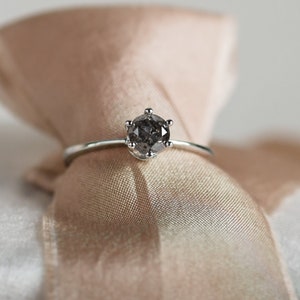 Brilliant cut diamond engagement ring, Salt and pepper diamond ring, Solitaire engagement ring