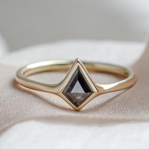 Yellow gold 14K Kite diamond ring, Simple gold engagement ring, Delicate diamond ring