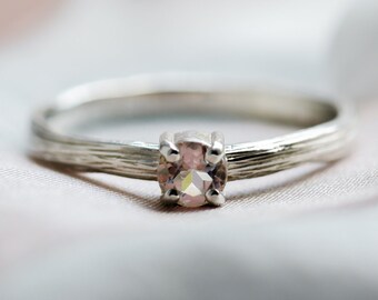 Peach morganite engagement ring, Natural morganite ring, Gold tree bark ring