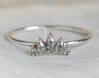 Marquise & Pear cluster engagement ring, Five stone diamond ring, Multi diamond wedding ring