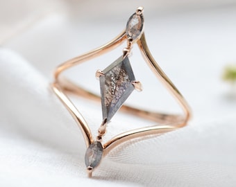 Diamond alternative engagement ring, Rose gold split shank ring, Gray diamond ring