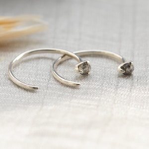 Tiny diamond earrings Gold hugging hoops Salt and pepper diamond earrings image 1