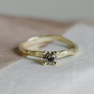 Branch engagement ring with salt and pepper diamond in Yellow gold 14K