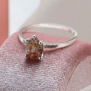 Pear salt and pepper diamond ring, Brown diamond ring, Pear cut engagement ring