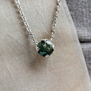 Round Moss agate necklace, Solid gold moss agate pendant, Natural green moss agate