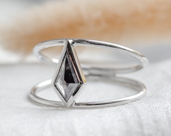 Split shank salt and pepper diamond ring, Alternative engagement ring, Kite diamond ring