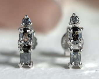 Salt and pepper diamond drop earrings, Multi stone earrings, Modern diamond earrings