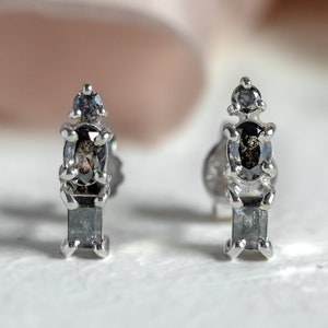 Salt and pepper diamond drop earrings, Multi stone earrings, Modern diamond earrings image 1